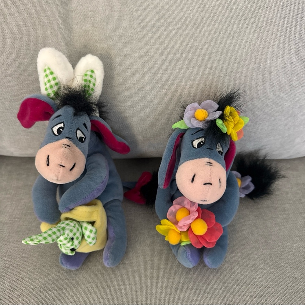 Disney Winnie the Pooh 2 plush Eeyore Flower Power | Easter Bunny Ears & Basket